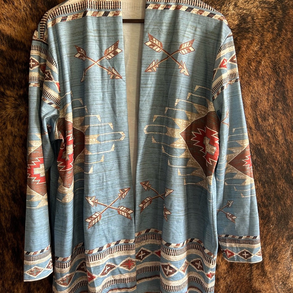 Blue and Red Arrow Patterned Cardigan
